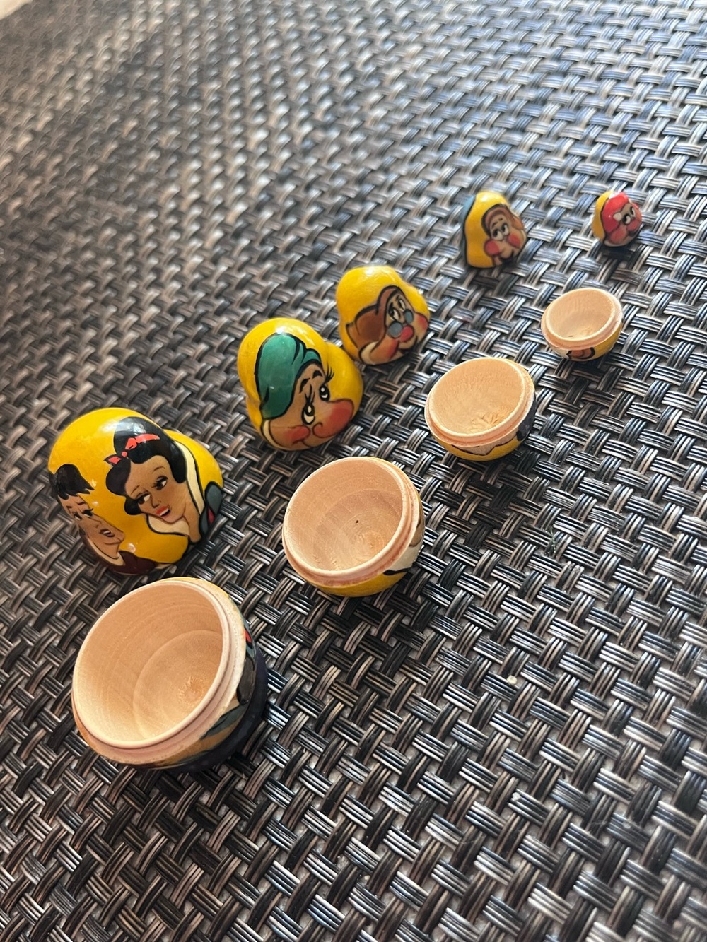Vintage Snow White & Seven Dwarfs Wooden Nesting Dolls